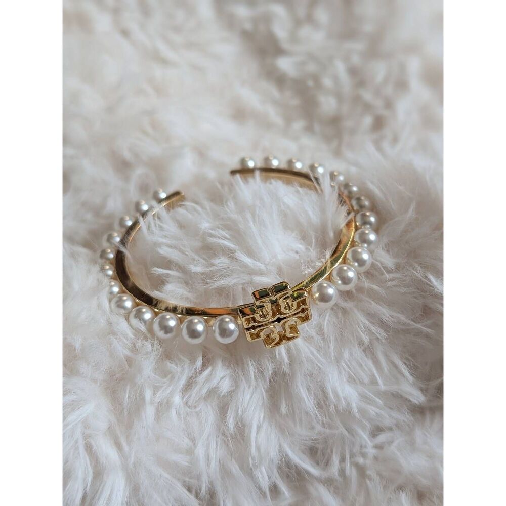 TORY BURCH Kira Gold Pearl Cuff Bangle